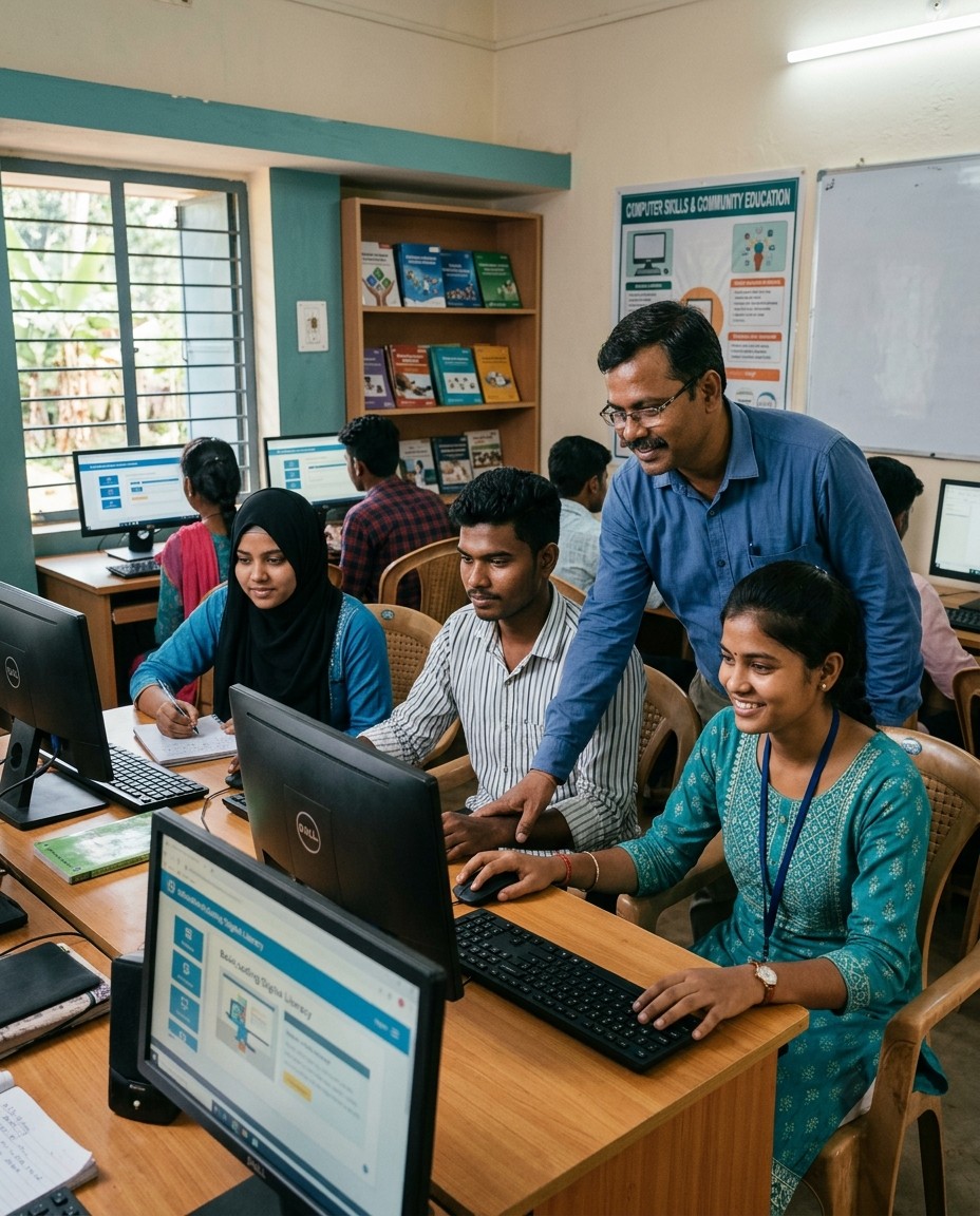 Students learning in an educational environment